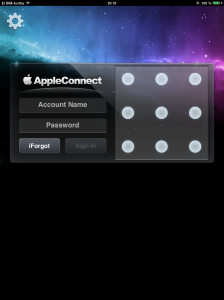 AppleConnect login screen on iPad.